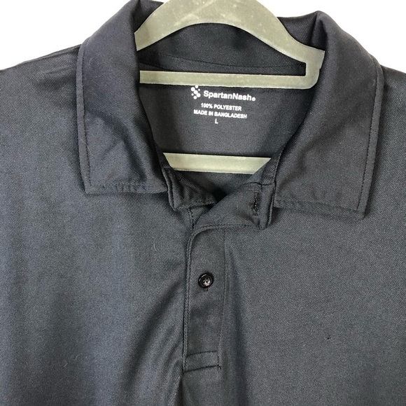 Black polyester short sleeve collared button placket spartan nash. large - Picture 2 of 6